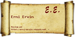 Erni Ervin névjegykártya